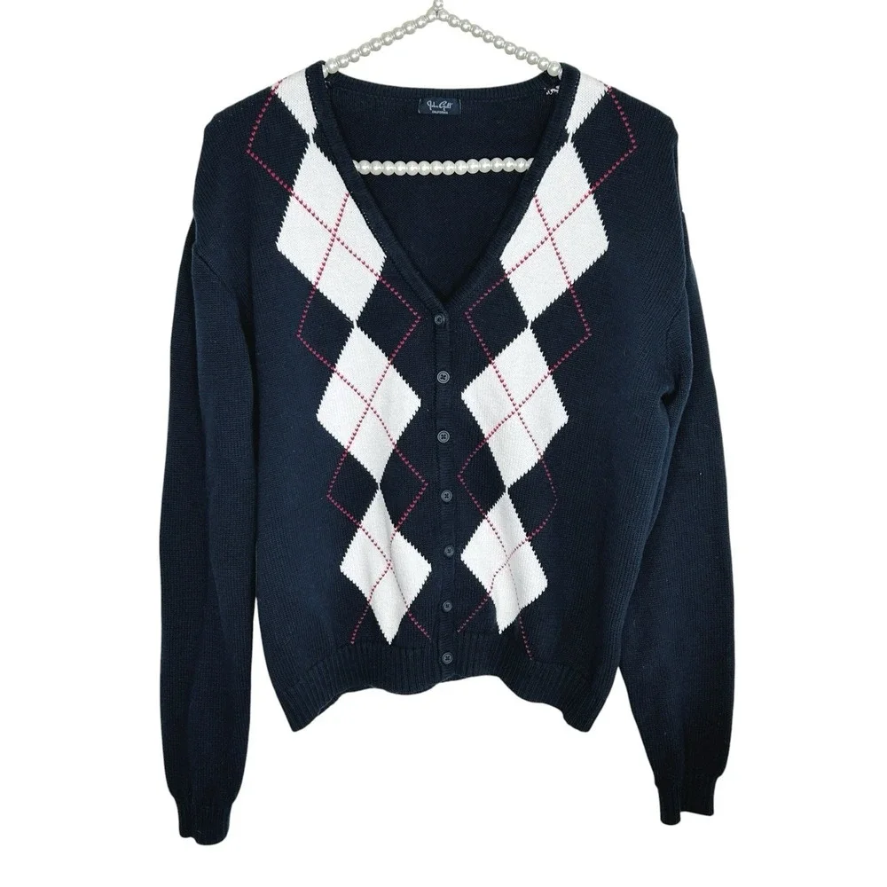 Brandy Melville John Galt Argyle Cardigan Sweater S Preppy Old‎ Money Academia